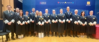 El Presidente del TSJCV, Manuel Baeza, y la Sala de Gobierno, junto con el fiscal superior, José Ortiz, y la vocal del CGPJ Esther Rojo, tras la celebración del acto de apertura del Año Judicial en la Comunidad Valenciana, el pasado 26 de septiembre